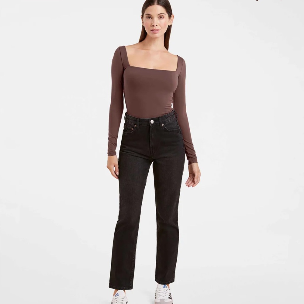 Square Neck Long Sleeve Bodysuit - Brown